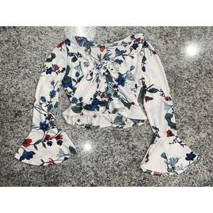 Haute Monde White Floral Print Blouse- Size L